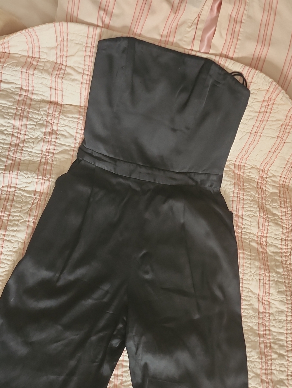 Alice + Olivia Black Strapless Satin Jumpsuit